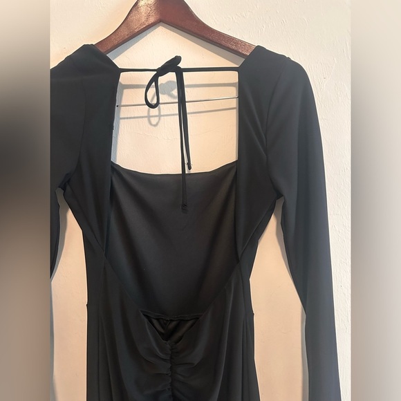 Lulus Night Out Attitude Black Ruched Tie-Back Long Sleeve Jumpsuit SzM - Picture 9 of 9